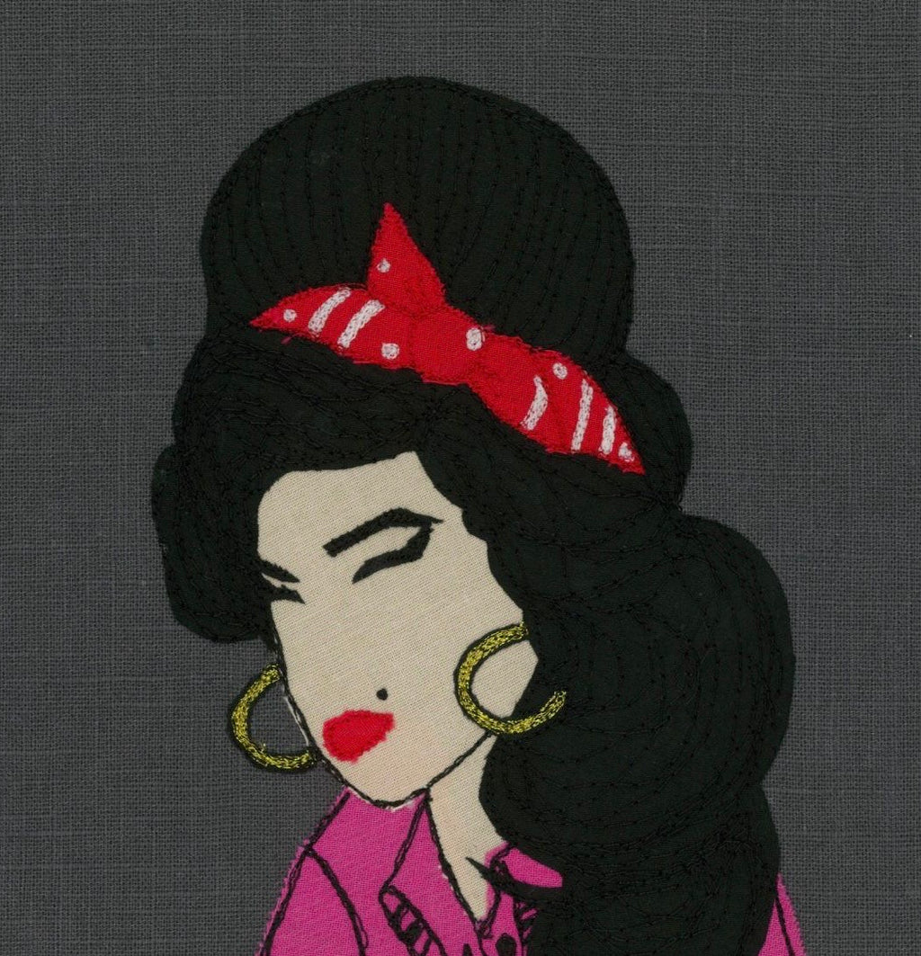 Amy Winehouse Portrait Stitched Artwork - Square Greeting Card