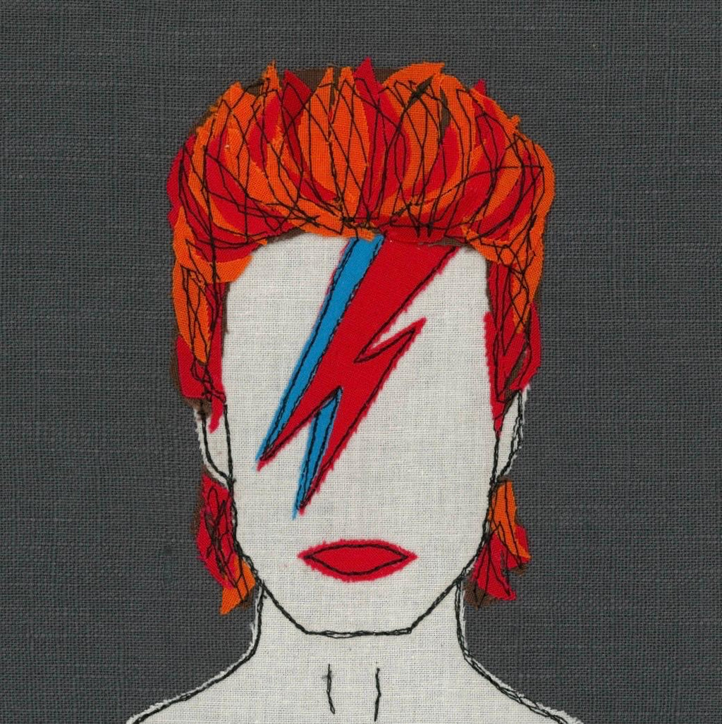 David Bowie Ziggy Stardust, Stitched Artwork - Square Greeting Card
