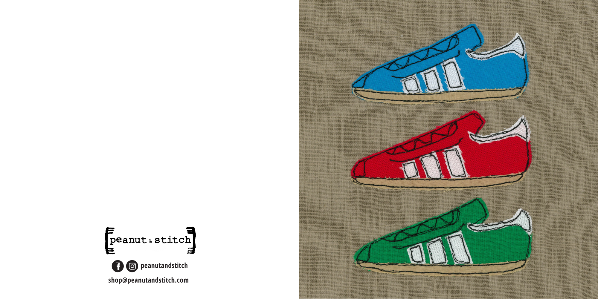 Three Stripes Trainers Stitched Artwork - Square Greeting Card