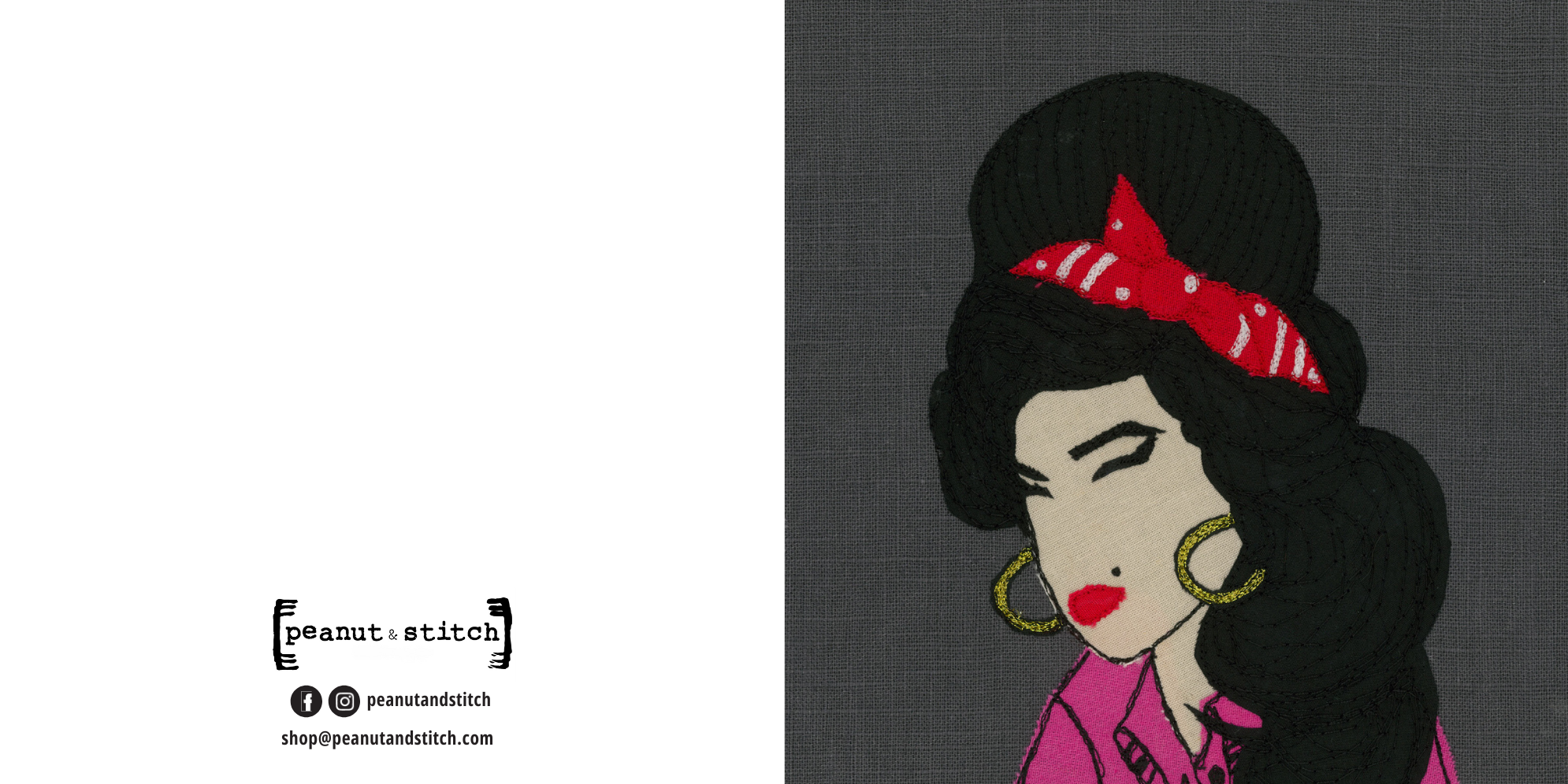 Amy Winehouse Portrait Stitched Artwork - Square Greeting Card