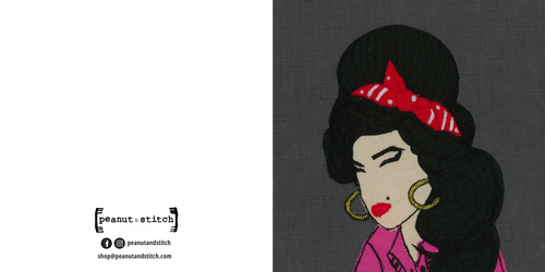 Amy Winehouse Portrait Stitched Artwork - Square Greeting Card