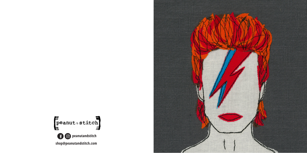 David Bowie Ziggy Stardust, Stitched Artwork - Square Greeting Card