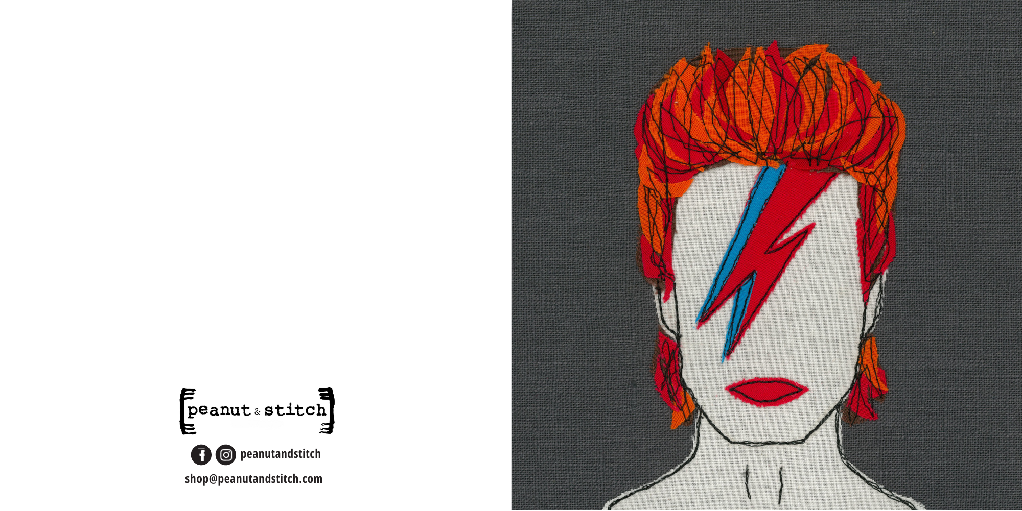 David Bowie Ziggy Stardust, Stitched Artwork - Square Greeting Card