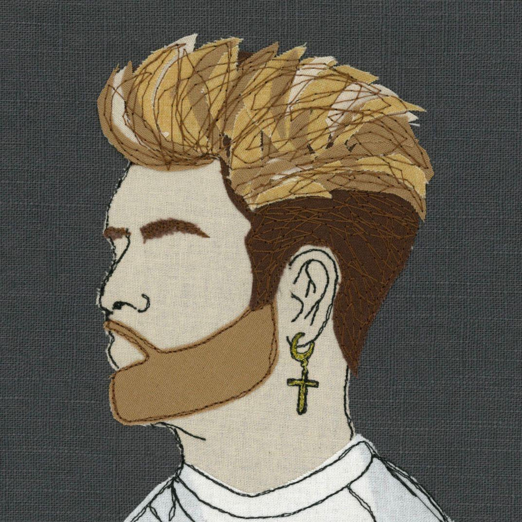 George Michael Portrait Stitched Art - Square Greeting Card