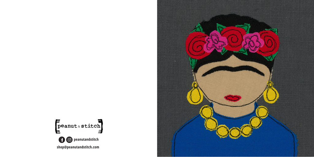 Frida Kahlo Portrait Stitched Artwork - Greeting Card