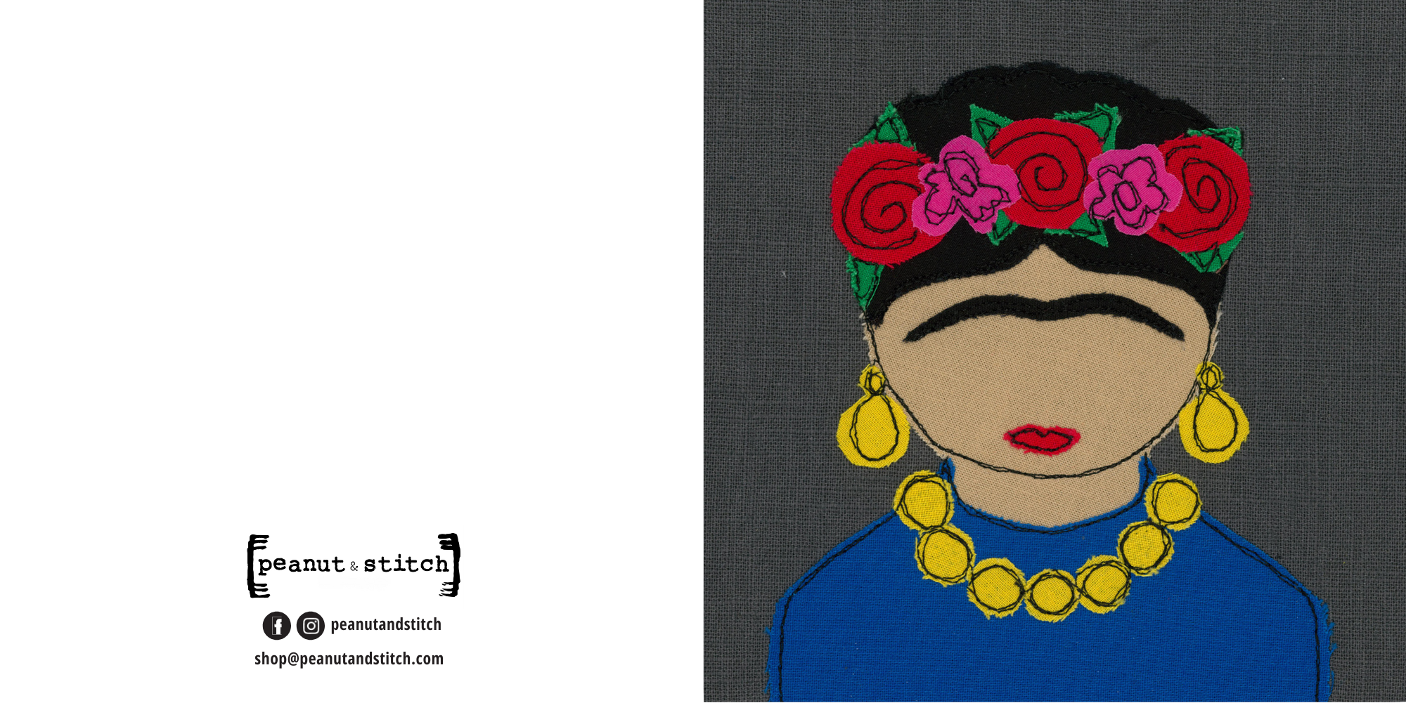 Frida Kahlo Portrait Stitched Artwork - Greeting Card