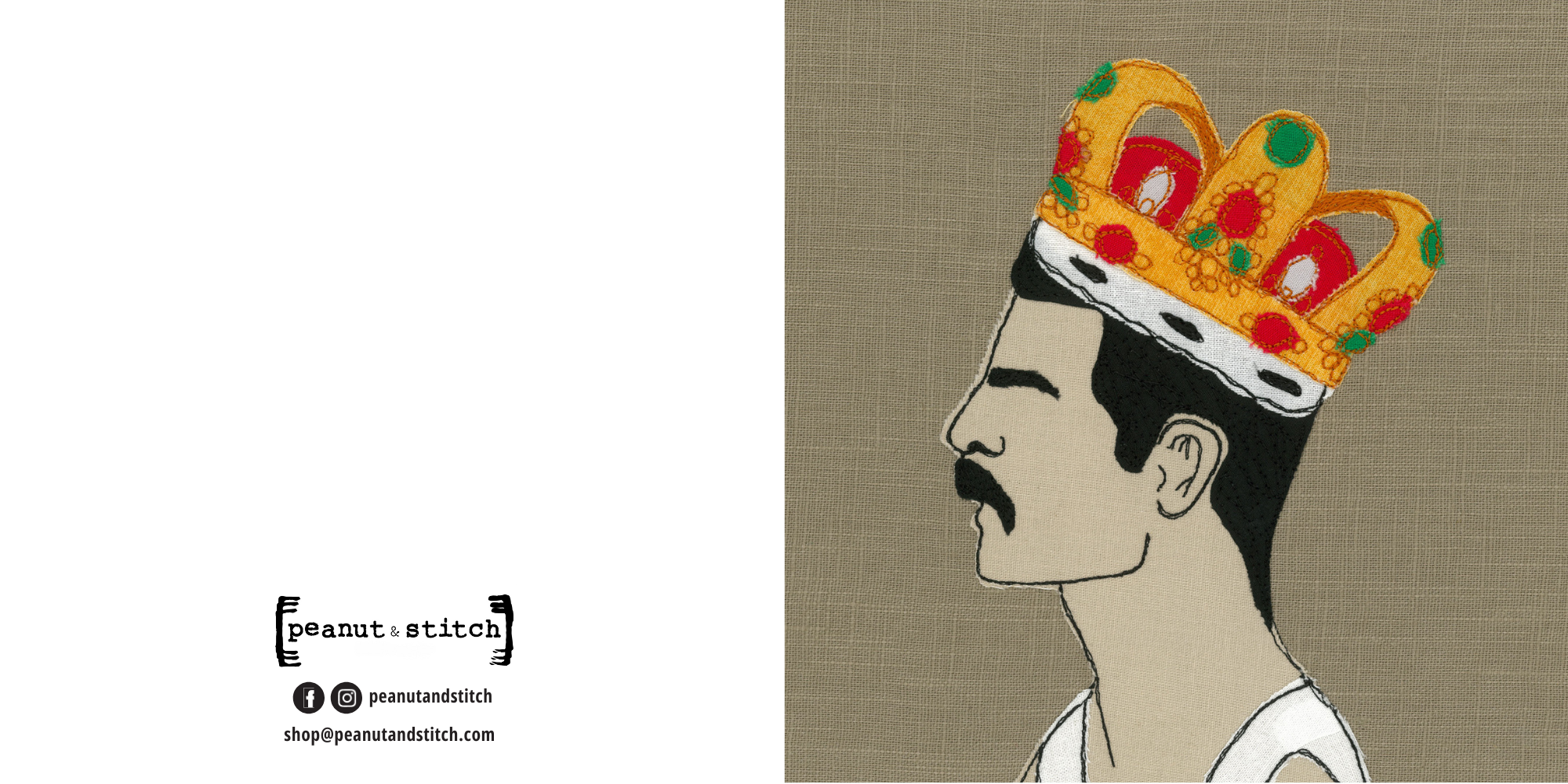 Freddie Mercury Portrait Stitched Artwork - Square Greeting Card