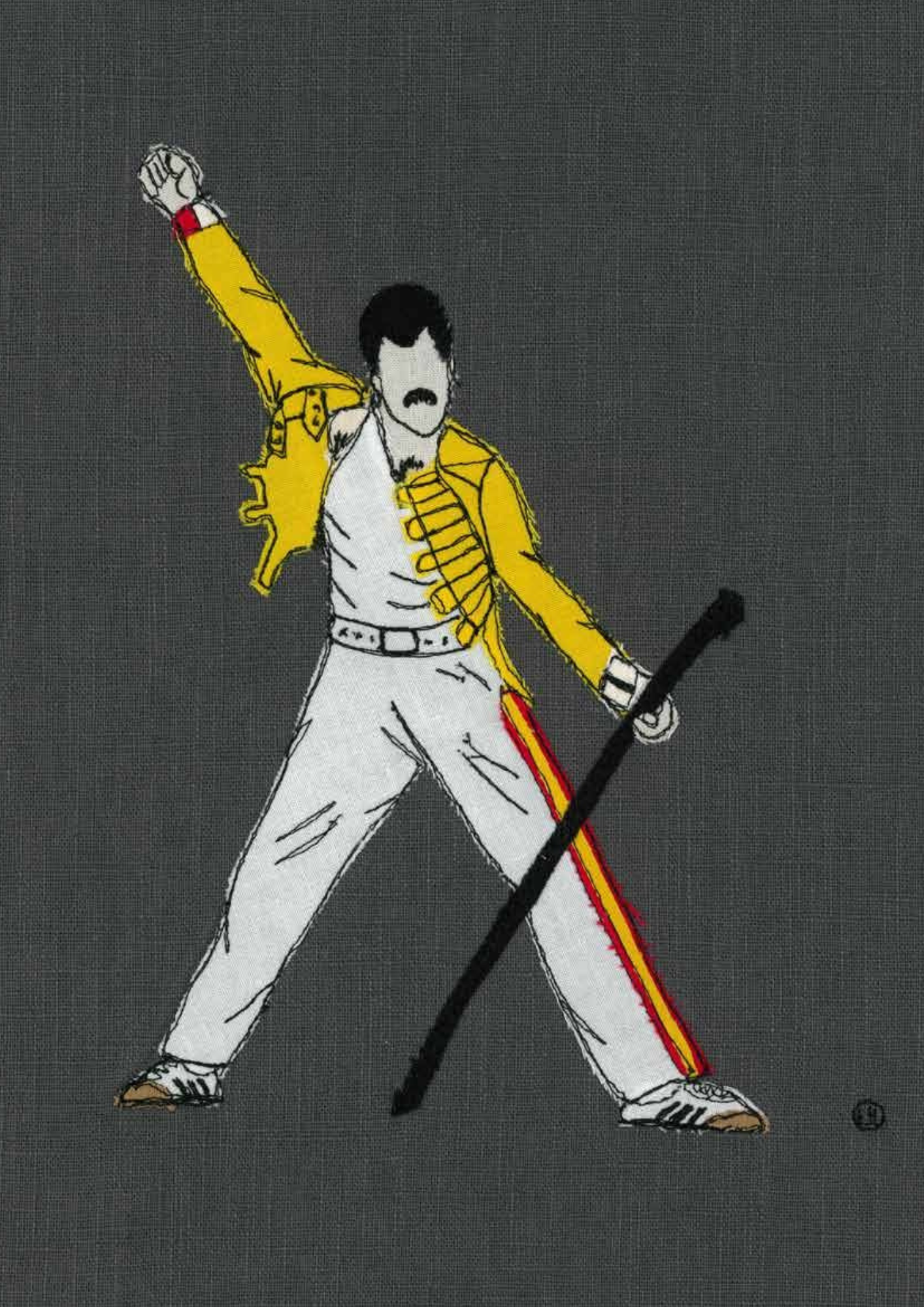 Freddie Mercury Mic Stance Stitched Art, A4 Print