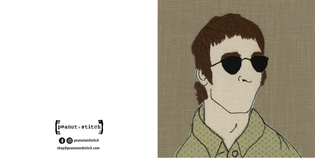 Liam Gallagher Portrait Stitched Artwork - Square Greeting Card