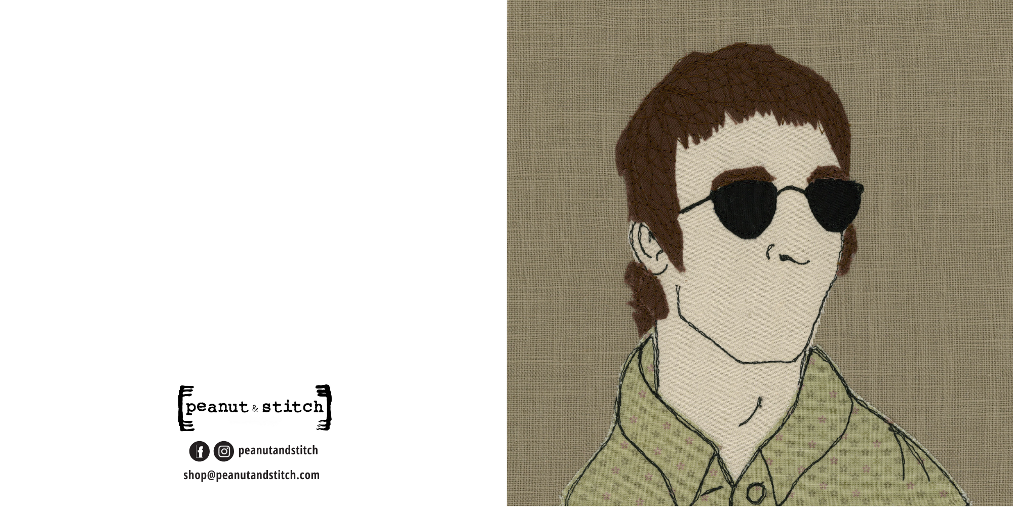Liam Gallagher Portrait Stitched Artwork - Square Greeting Card