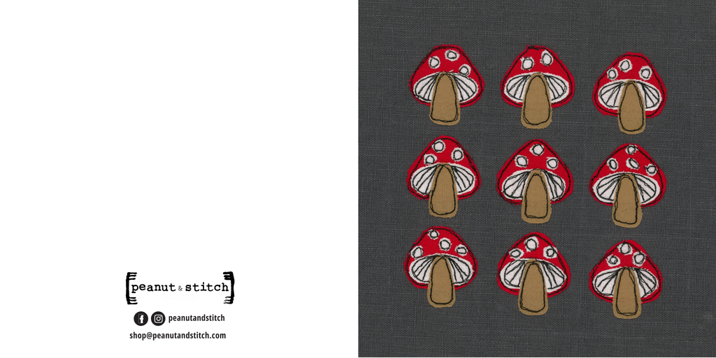 Mushroom Toadstool Stitched Artwork - Square Greeting Card