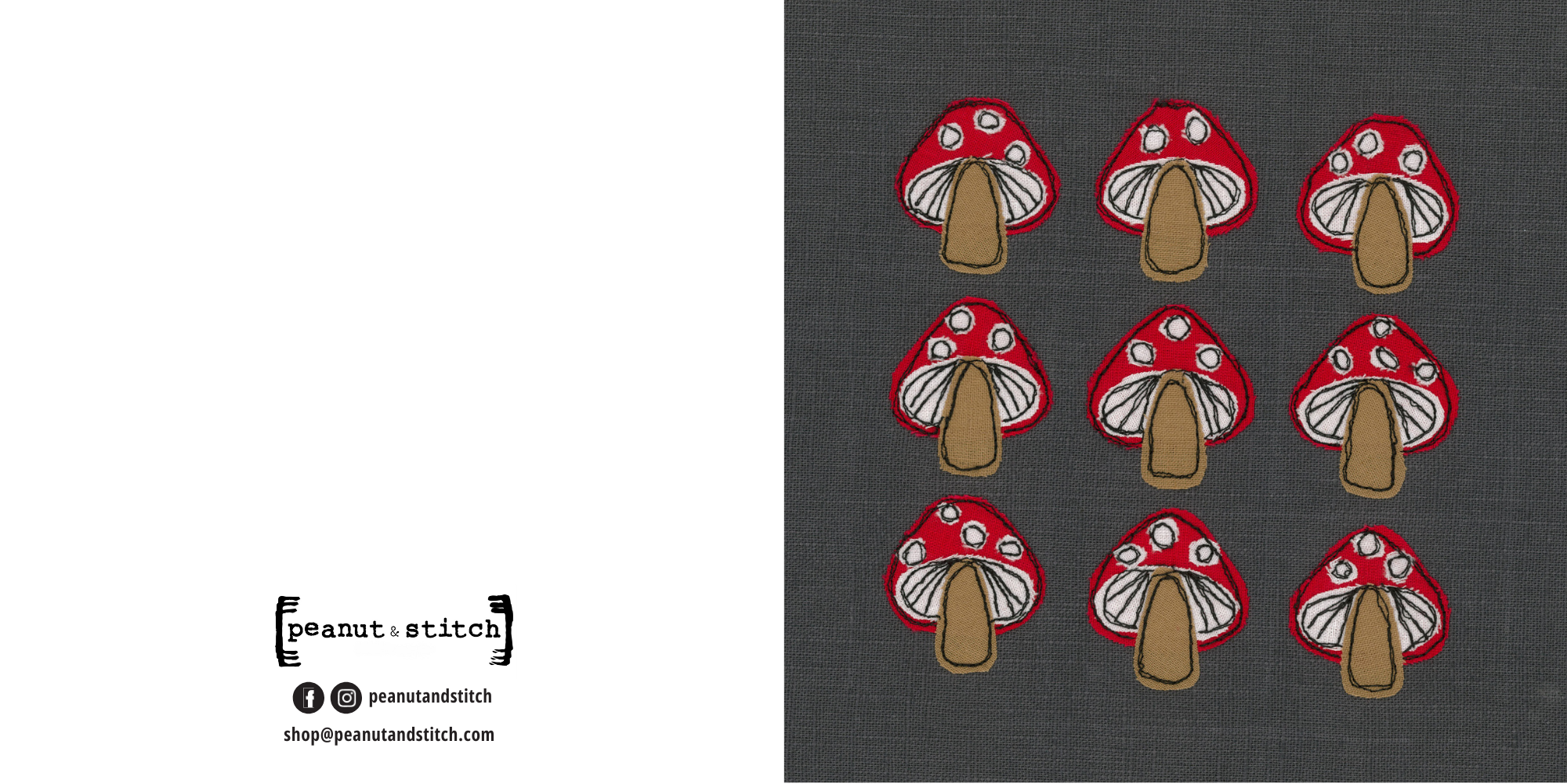Mushroom Toadstool Stitched Artwork - Square Greeting Card