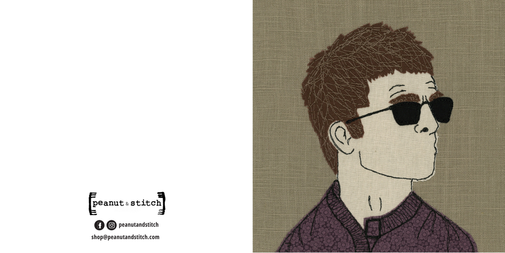 Noel Gallagher Portrait Stitched Artwork - Square Greeting Card